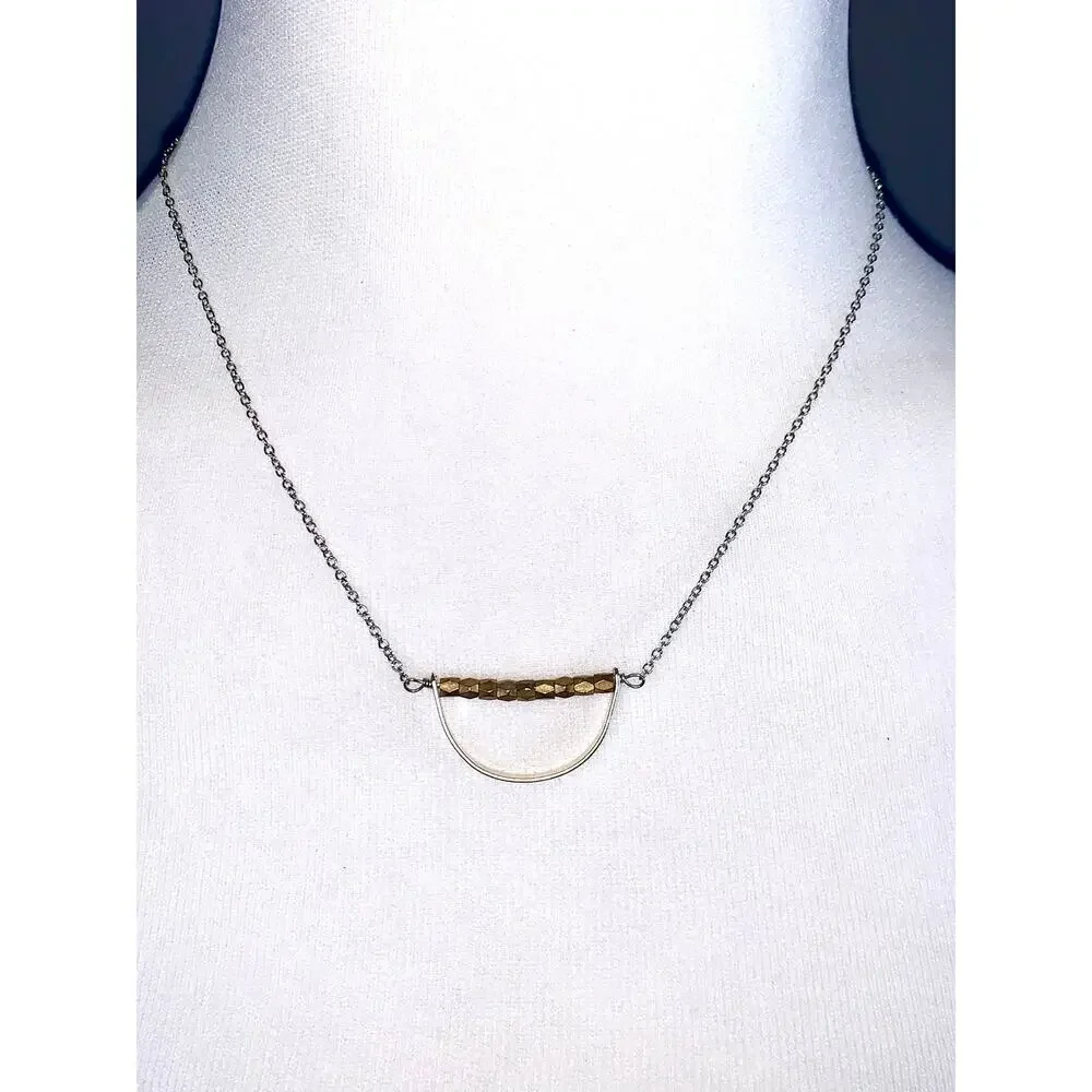 Julio Designs Silver Gold Beaded Suspended Arc Pendant Necklace EUC